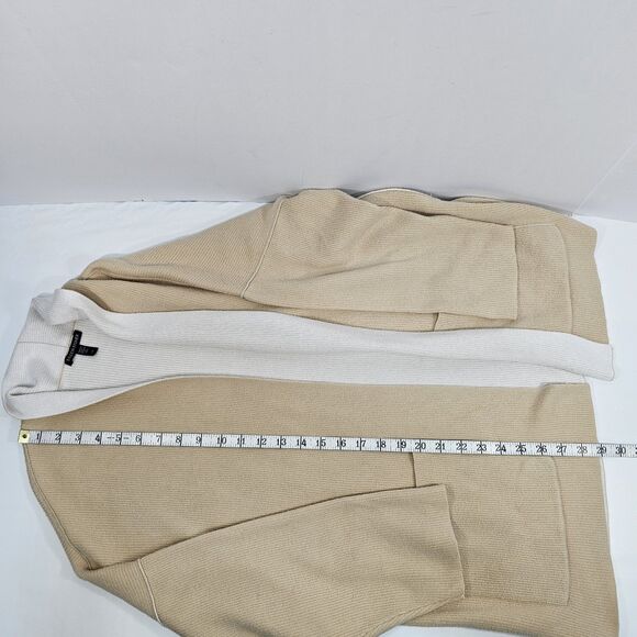 Eileen Fisher Organic Cotton TENCEL™ Knit Cardigan Beige L Open Front Pockets - Picture 7 of 8